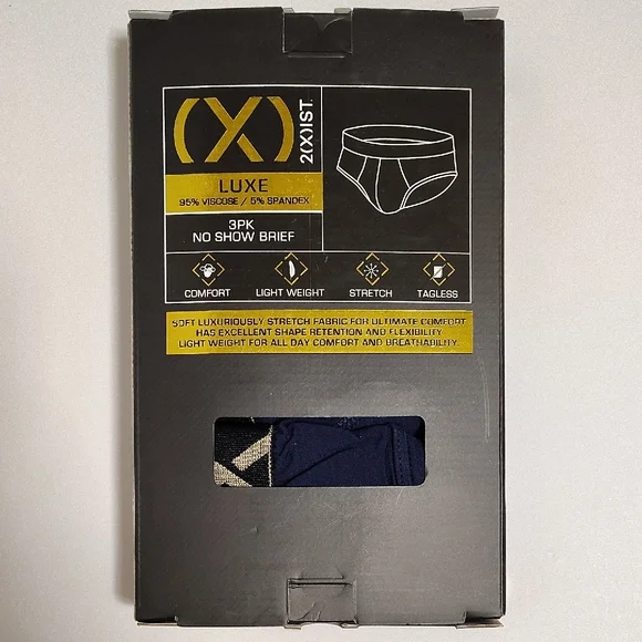 2xist Luxe No Show Brief - Navy Blue With Black Waistband  Gold Accents 3 Pack - Picture 2 of 7